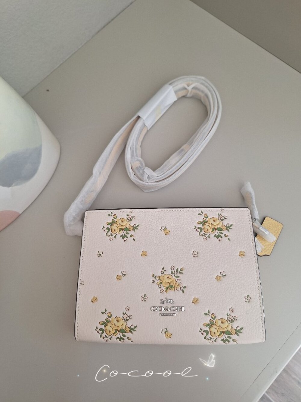 NEW COACH CAQ27 Slim Crossbody Bag with Floral Print Pebble Leather Chalk Multi